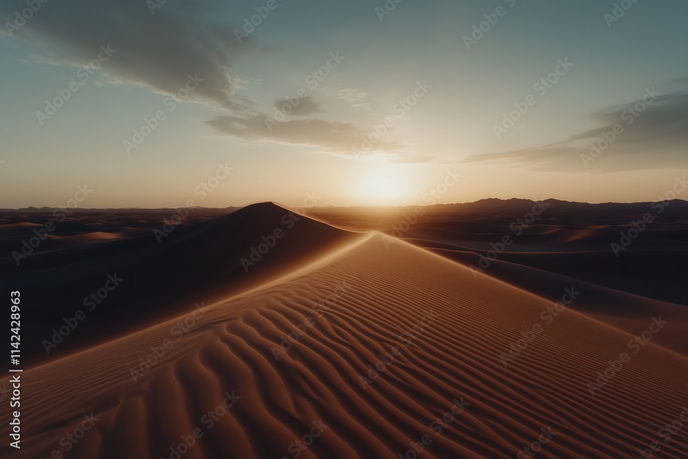 luxurious golden desert landscape with smooth, curved sand dunes illuminated by soft, warm sunlight, subtle shadows enhancing the texture of the sand luxurious golden desert landscape with smooth, curved sand dunes illuminated by soft, warm sunlight, subtle shadows enhancing the texture of the sand
