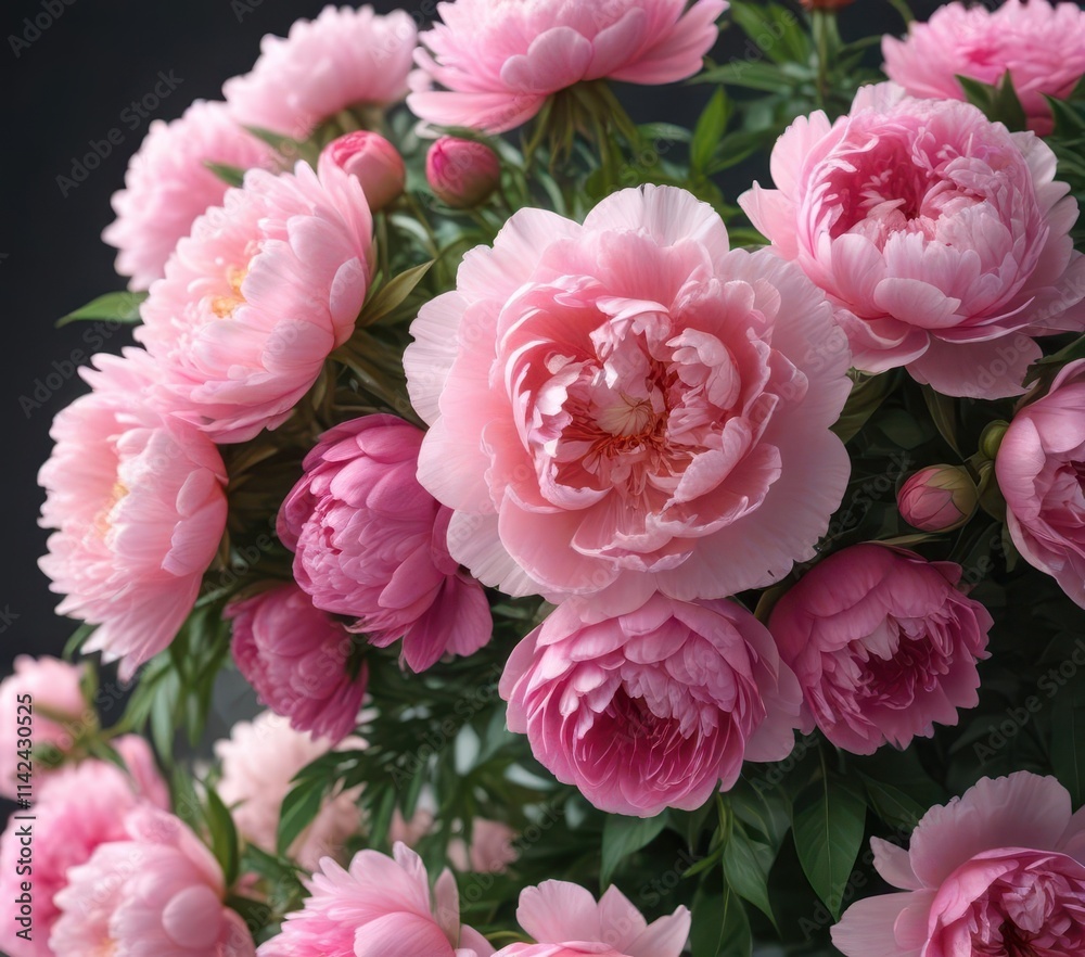 Luscious pink peonies and roses bouquet Ample copy space , template, background, spring Luscious pink peonies and roses bouquet Ample copy space , template, background, spring