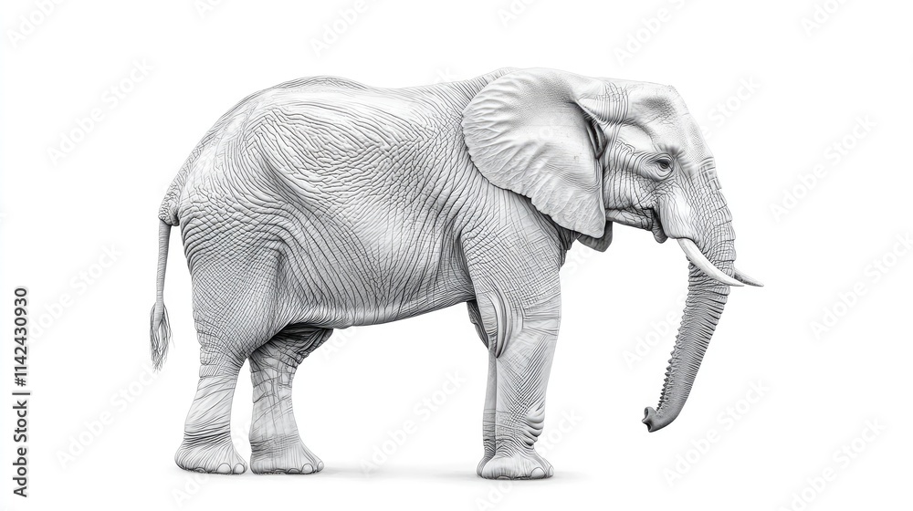 Fototapeta premium Detailed White Elephant Illustration with Intricate Texture Lines
