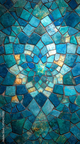 Stunning mosaic tiles create a mesmerizing geometric design, reminiscent of islamic art and perfect for ramadan or cultural initiatives