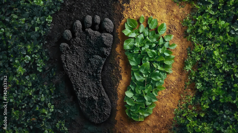 Two Footprints Representing Nature's Path and Human Impact Two Footprints Representing Nature's Path and Human Impact