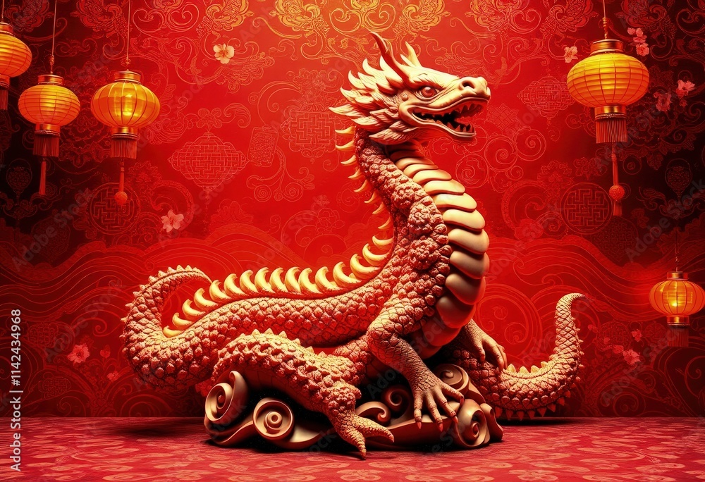 Obraz premium Chinese New Year Dragon Statue - Snake Statue - Chinese Perfect Background - Perfect Any Project