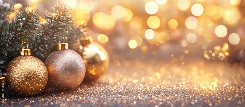 Golden Christmas lights and ornaments abstract backdrop for festive holiday celebrations and seasonal decorations. Golden Christmas lights and ornaments abstract backdrop for festive holiday celebrations and seasonal decorations.