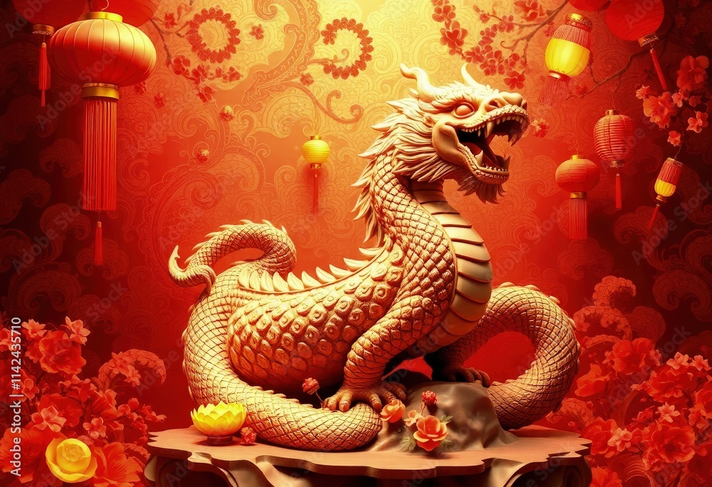 Obraz premium Chinese New Year Dragon Statue - Snake Statue - Chinese Perfect Background - Perfect Any Project