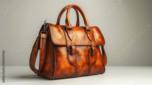 Perfect for stylish designs, this elegant classic leather handbag with silver hardware, Generative Ai. photo