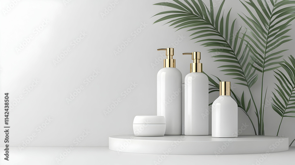 White Cosmetic Bottles 3D Render Illustration