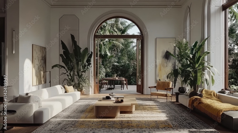 Fototapeta premium Spacious Modern Living Room Design with Natural Light and Plants