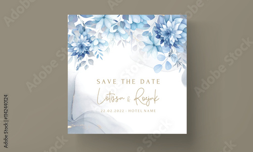 beautiful wedding invitation card with soft blue floral