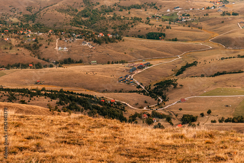 Obraz na płótnie Landscape with Tiny Houses in Serbian Countryside w salonie