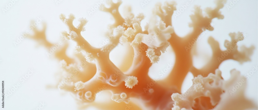 close up of a tan coral branch against a white background close up of a tan coral branch against a white background