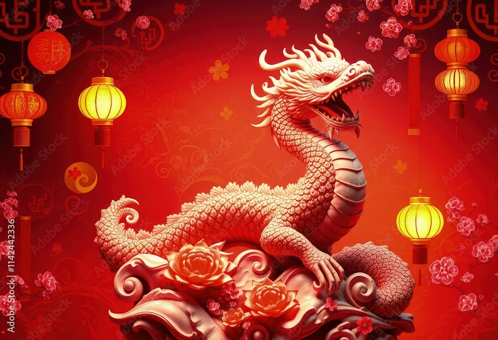 Obraz premium Chinese New Year Dragon Statue - Snake Statue - Chinese Perfect Background - Perfect Any Project