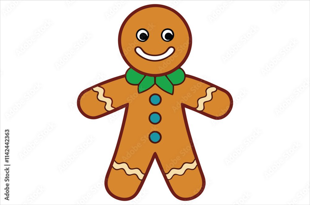Obraz premium Cute Christmas gingerbread man in flat style isolated on white background. Christmas cookies, Vector illustration