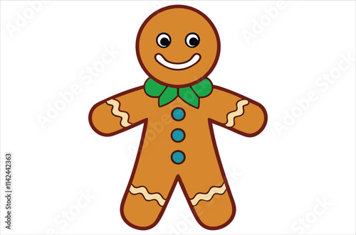 Cute Christmas gingerbread man in flat style isolated on white background. Christmas cookies, Vector illustration