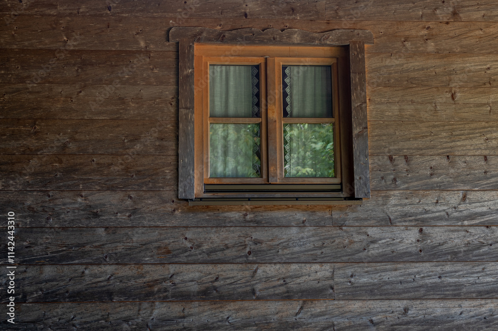 old window in the old wooden wall, space for text old window in the old wooden wall, space for text