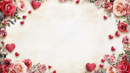 A decorative Valentine's Day border featuring hearts and roses, perfect for framing cards or invitations