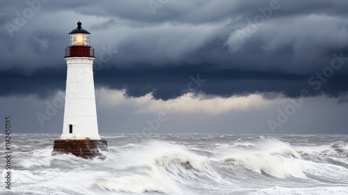 Wallpaper Mural Massive Waves and Storms at Lighthouse Coastline Torontodigital.ca