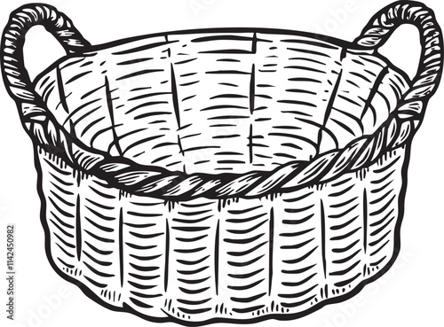 Traditional empty woven basket vector illustration.