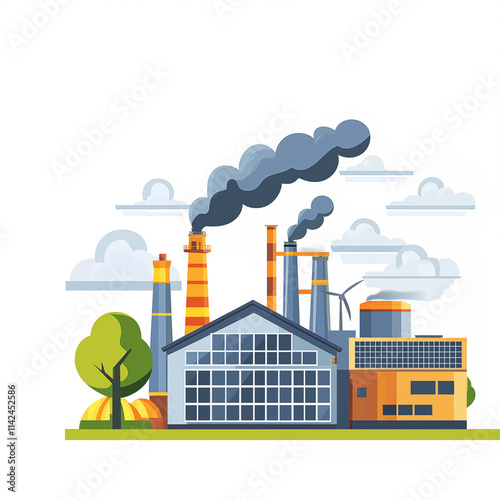 Power plant, large energy company on white background, simple flat photo