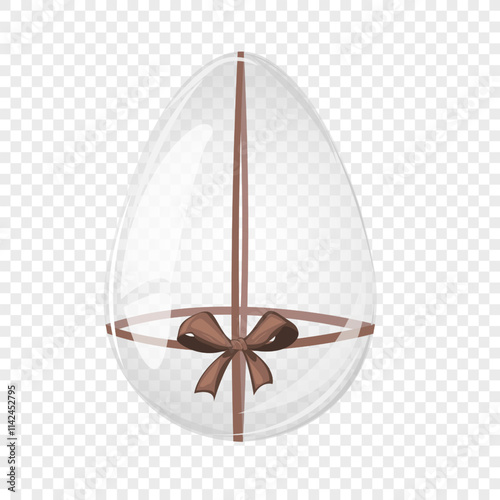 Transparent glass egg with brown bow. Mocha Mousse 2025. Easter egg card. For postcard, card, invitation, poster, banner template lettering typography. Seasons Greetings. Vector illustration photo