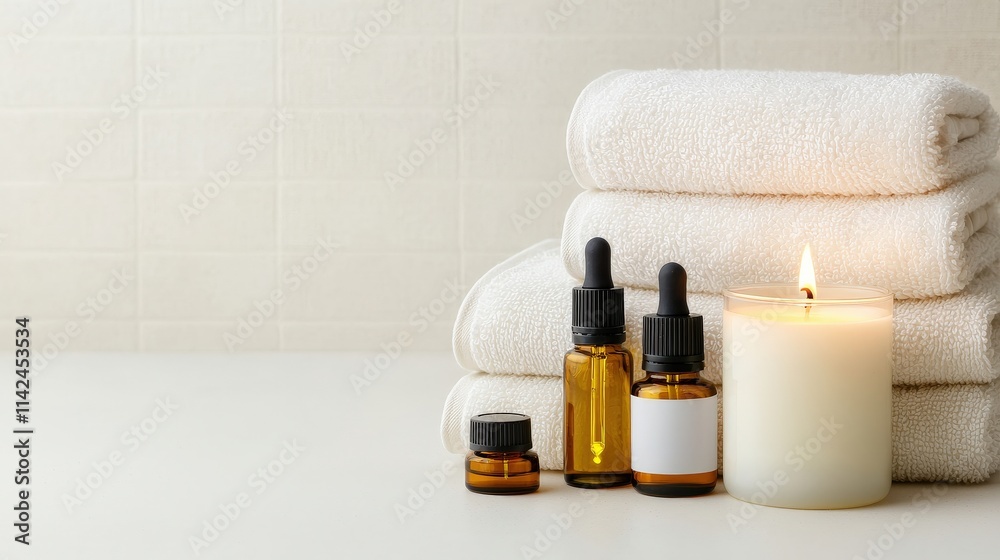 Cozy Self-Care Atmosphere with Essential Oils and Candle Cozy Self-Care Atmosphere with Essential Oils and Candle