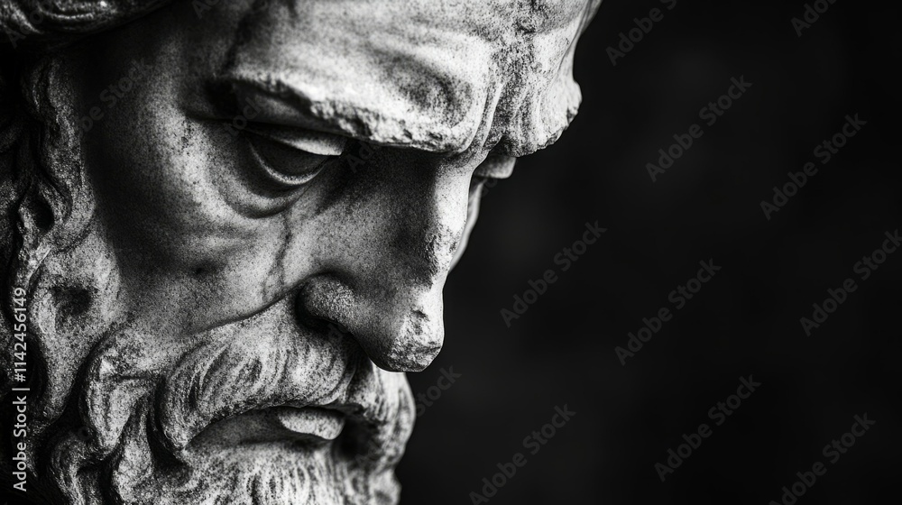 Close-up of a weathered stone statue, evoking a sense of age and contemplation. Close-up of a weathered stone statue, evoking a sense of age and contemplation.