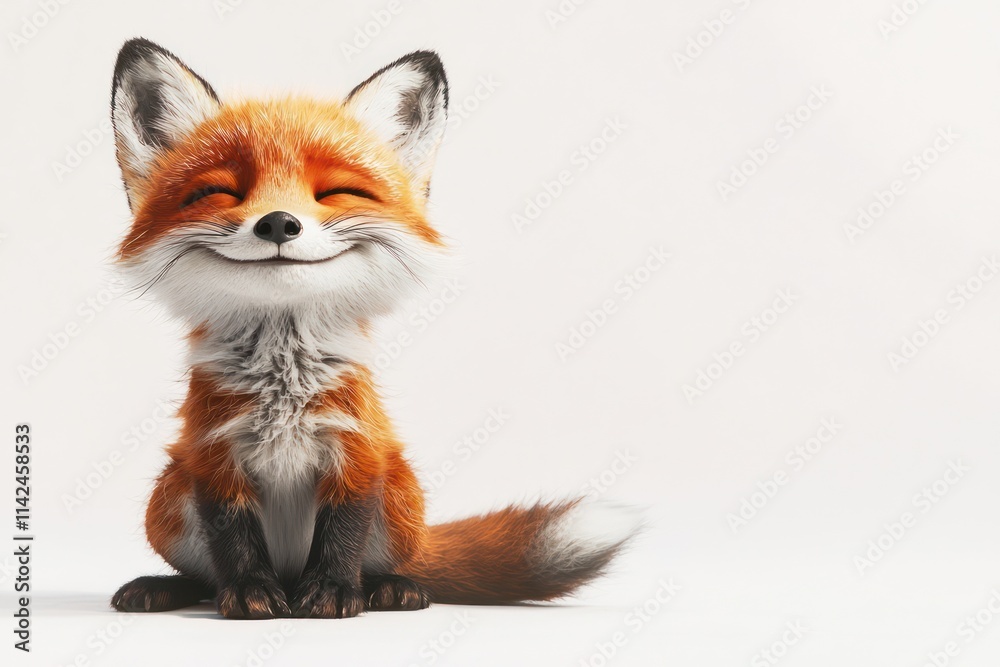 Playful baby fox in bright cartoon sits, white backdrop. Playful baby fox in bright cartoon sits, white backdrop.