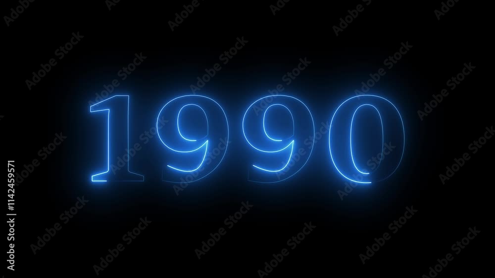 1990 neon line text. Abstract 1990 neon text animation, Glowing neon number text background 4k video. 1990 neon line text. Abstract 1990 neon text animation, Glowing neon number text background 4k video.