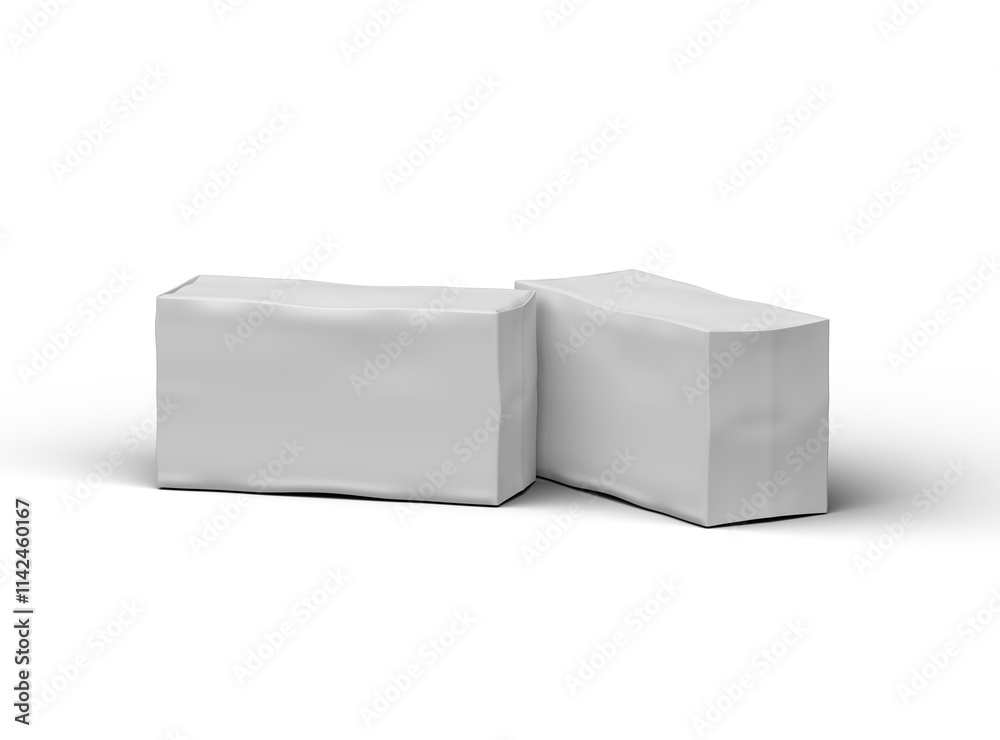 Rendered image of a white rectangular dented box on a light background Rendered image of a white rectangular dented box on a light background
