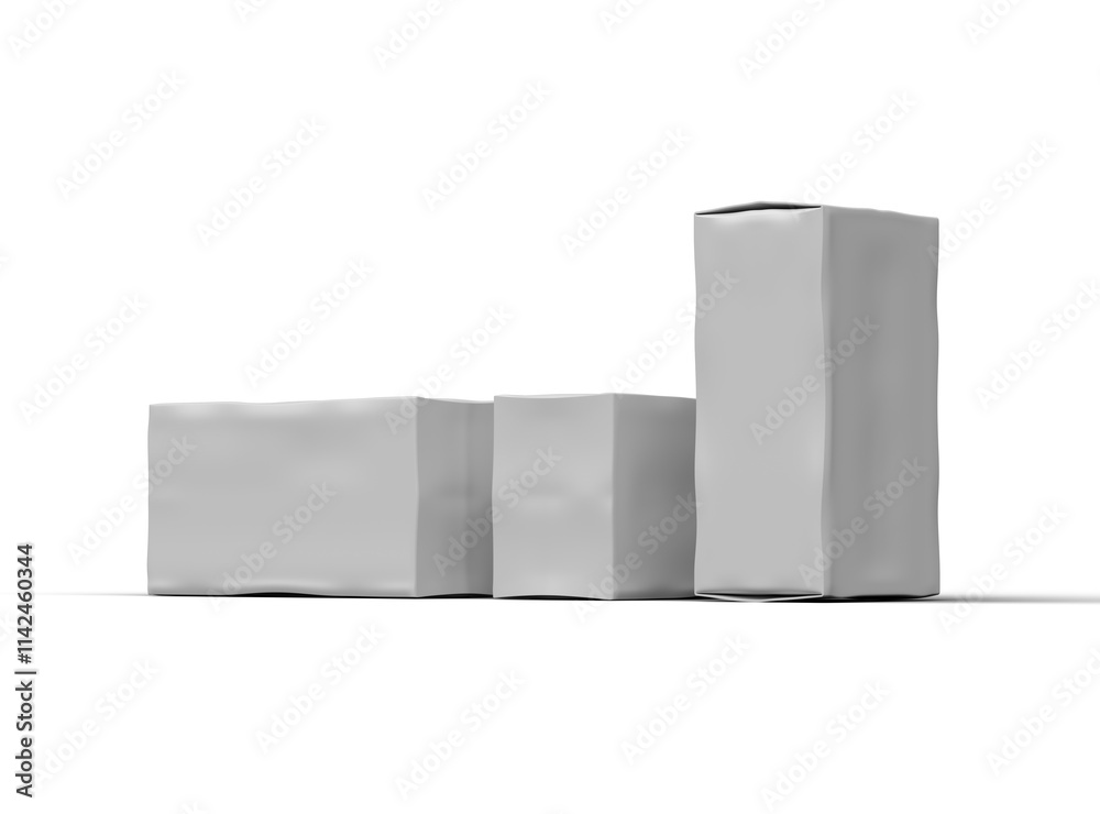Rendered image of a white rectangular dented box on a light background Rendered image of a white rectangular dented box on a light background