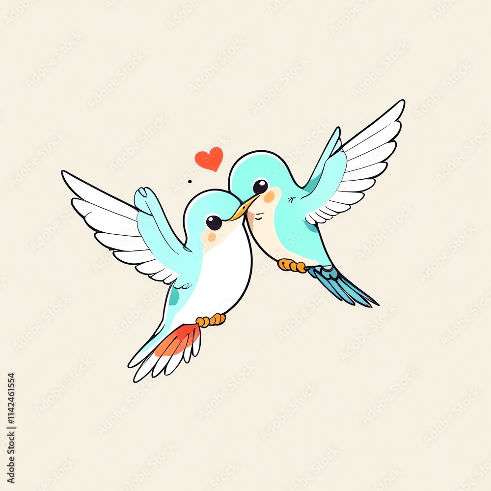 Sweet Love Birds Kissing: A Romantic Illustration of Two Teal Hummingbirds Sharing a Tender Moment Sweet Love Birds Kissing: A Romantic Illustration of Two Teal Hummingbirds Sharing a Tender Moment