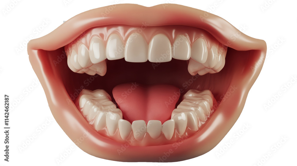 A 3D render of an open mouth, showcasing healthy teeth and gums. A 3D render of an open mouth, showcasing healthy teeth and gums.