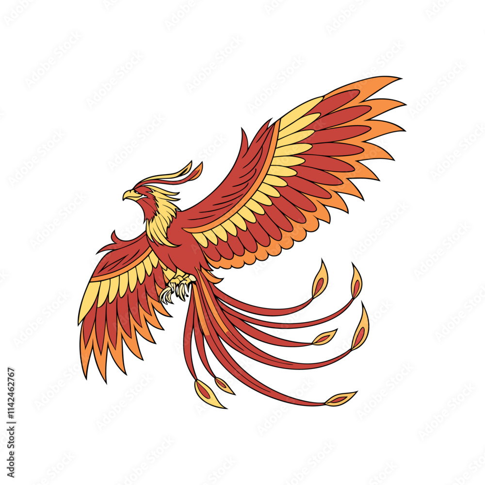 Fototapeta premium Vibrant Phoenix Illustration - Majestic Mythical Bird with Fiery Plumage