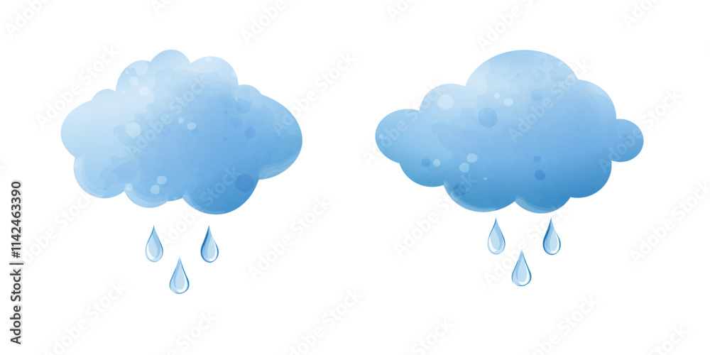 Obraz premium Vector clouds with raindrops. Watercolor set, isolated on white