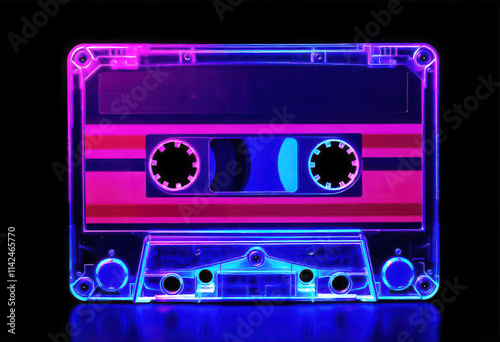 Retro cassette tape art neon background digital photography urban setting close-up view nostalgia concept