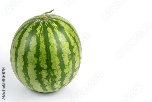 Whole Watermelon Placed on Left Side Isolated on White Background