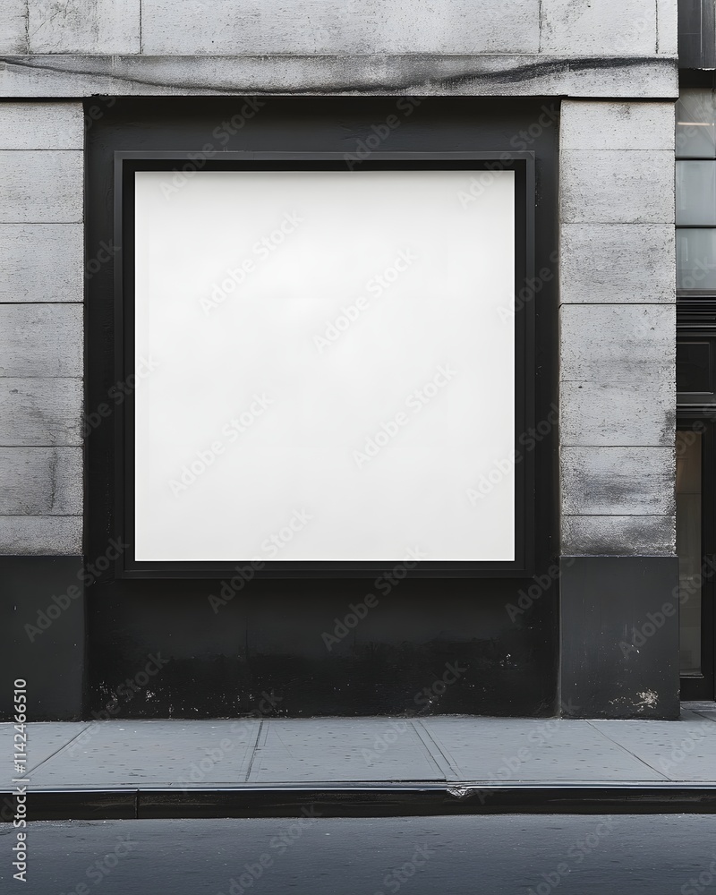 Blank Square Billboard On Urban Building Facade