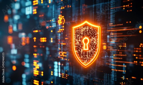 Wallpaper Mural Digital security concept featuring a glowing shield and lock symbol on a data background. Torontodigital.ca