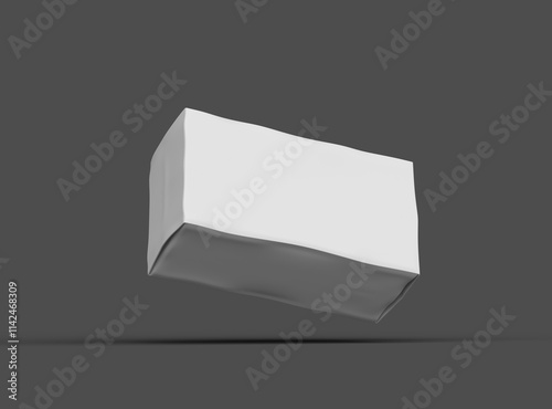 Rendered image of a white rectangular dented box on a dark background