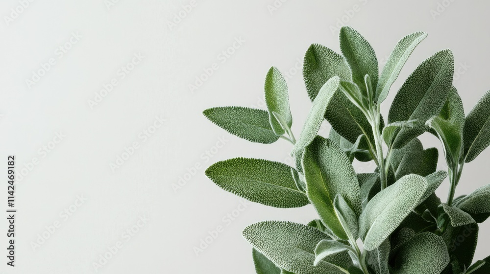 Fresh Sage Leaves on a Minimalist Background: A Study in Green and Texture Fresh Sage Leaves on a Minimalist Background: A Study in Green and Texture
