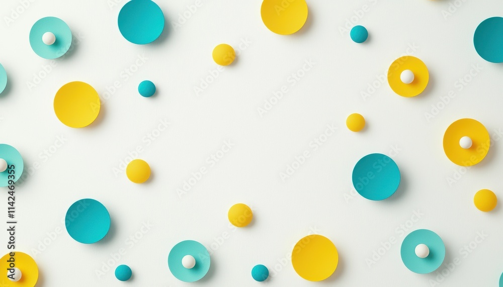 Colorful circular shapes in teal and yellow scattered on a white background, creating a vibrant and playful design. Colorful circular shapes in teal and yellow scattered on a white background, creating a vibrant and playful design.