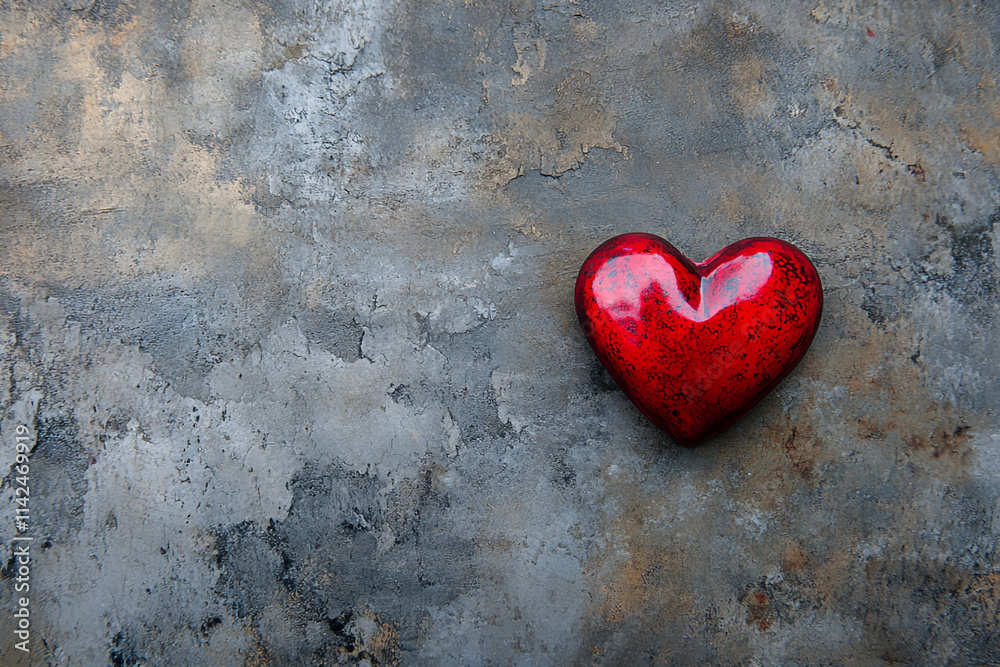 Unique red heart decoration on textured surface for Valentine's Day celebration Unique red heart decoration on textured surface for Valentine's Day celebration