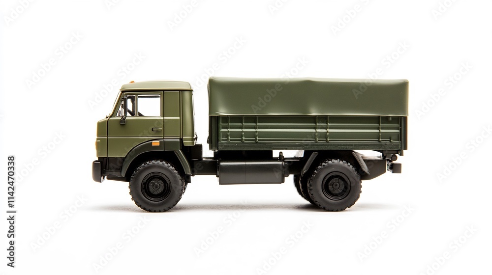 High-Res Toy Military Truck Loaded with Supplies on White Background High-Res Toy Military Truck Loaded with Supplies on White Background