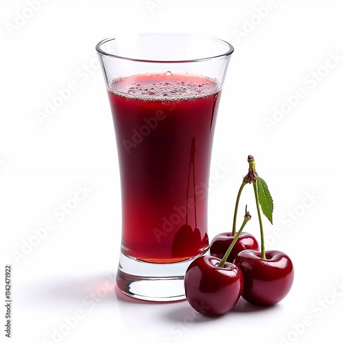 Wallpaper Mural  Cherry juice in a transparent glass isolated on white background, cherries - generative AI Torontodigital.ca