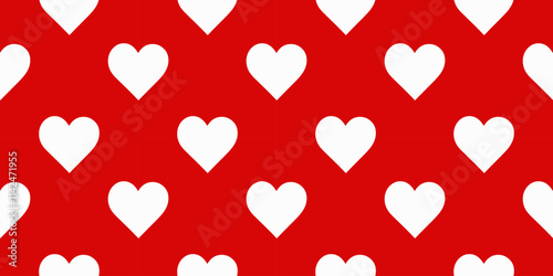 Abstract romantic minimalistic white hearts on red background seamless pattern for fabrics, postcards, prints. Vector Wallpaper. Valentine's day, wedding, sweet love concept