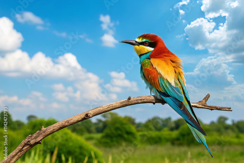 Bee-eater of colors of the rainbow. Bird of colors in freedom photo