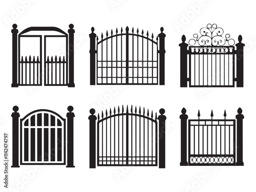 Decorative wrought fences and gates vector set