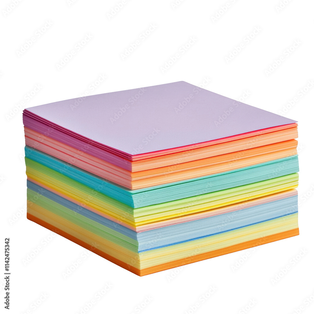 A stack of colorful paper sheets arranged neatly, showcasing various vibrant hues on white background , cut out. A stack of colorful paper sheets arranged neatly, showcasing various vibrant hues on white background , cut out.