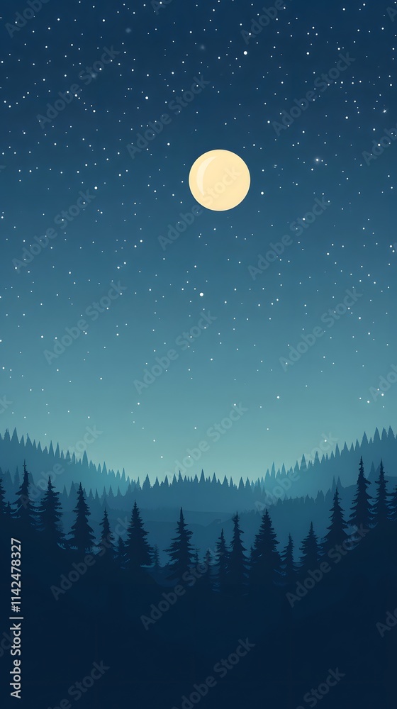 Fototapeta premium Serene Night Sky Over Silhouetted Pine Forest