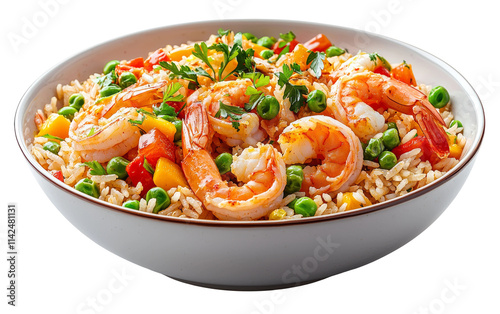 Shrimp Fried Rice with  Vegetables and Herbs Isolated on transparent background
