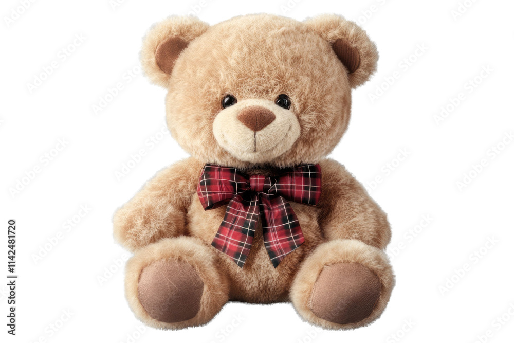 teddy bear with tartan bow on transparent background teddy bear with tartan bow on transparent background